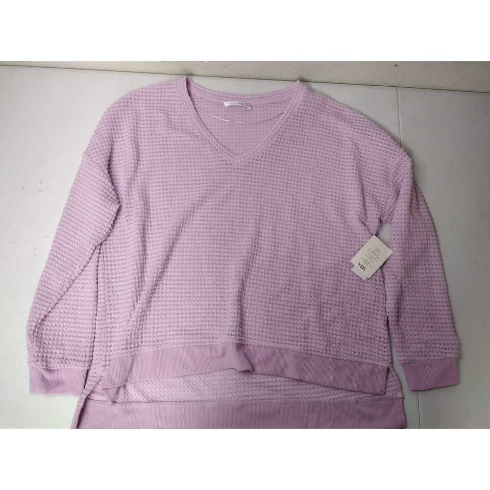 Retrology Womens XL Spring Lilac Waffle Knit V-Neck High Low Top NEW